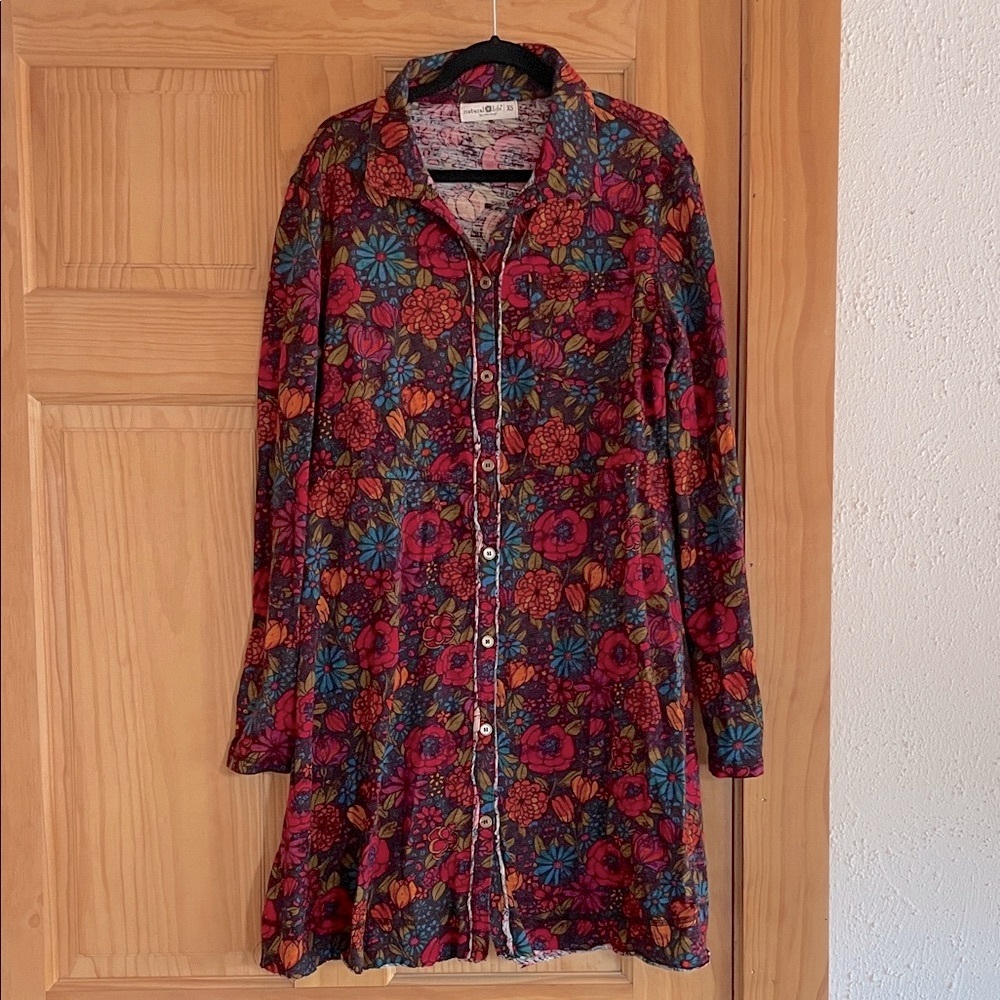 NATURAL LIFE Floral Button-Front Tunic Dress in Pink, Blue and Yellow